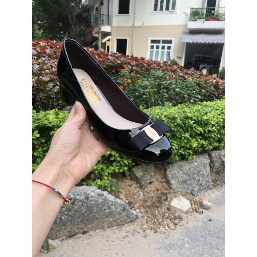 Giày cao gót 3 phân mõm tròn gót vuông nơ SVT