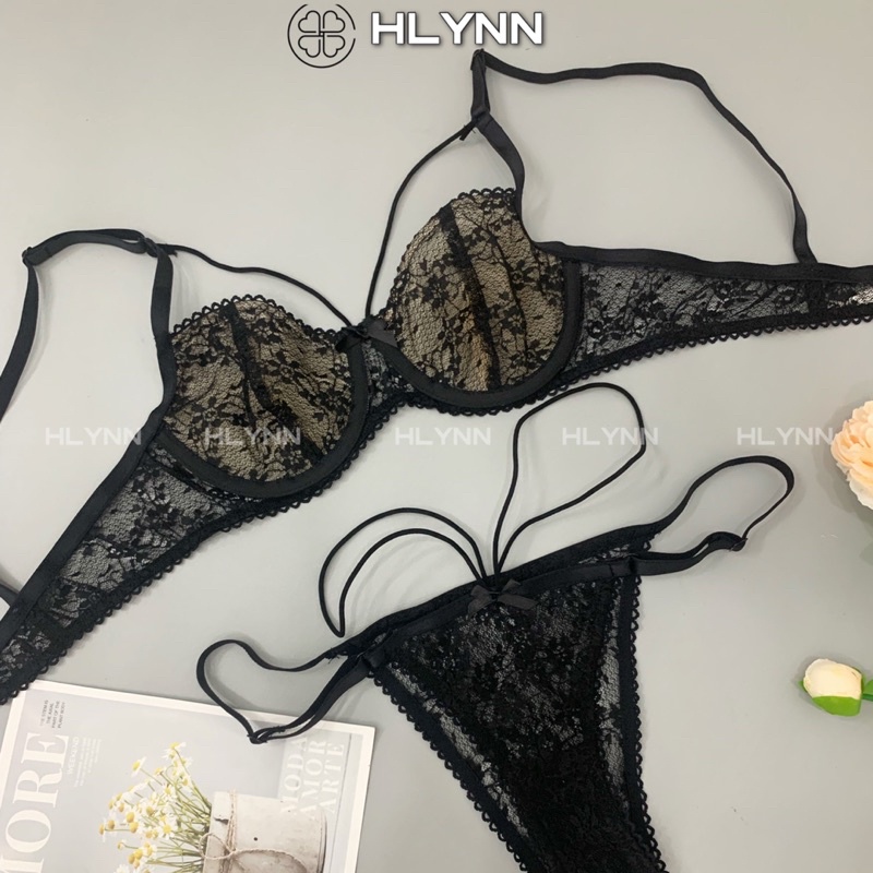 Bộ đồ lót ren hoa nhí dây mảnh có gọng không mút m175