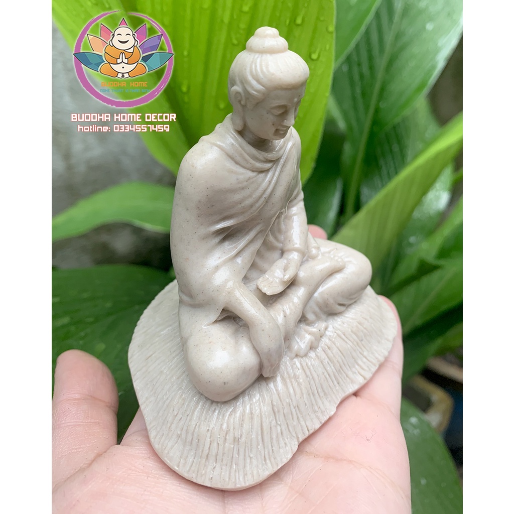 Tôn Tượng Bổn Sư 11cm đá sỏi màu trắng-vàng cổ phong thủy, thờ cúng, trang trí nhà cửa