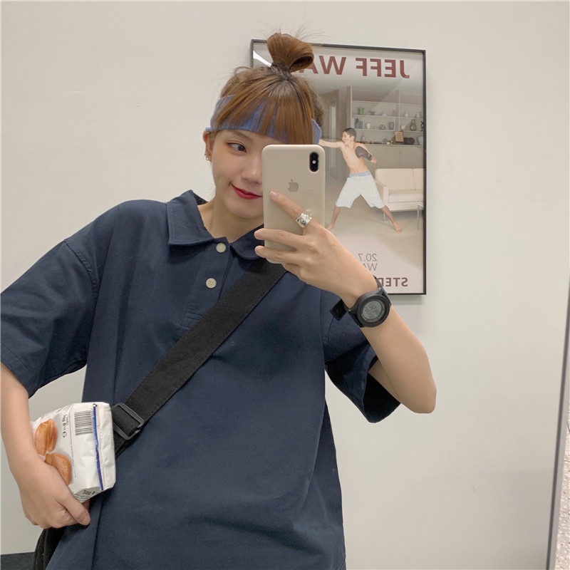 Áo Sơ Mi Cổ POLO Dáng Rộng Màu Sắc Đơn Giản Thời Trang Mùa Hè Dành Cho Nữ