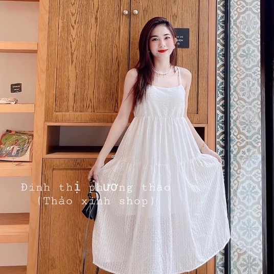 Đầm Maxi Nữ Trắng 2 Dây 🦋 Váy 2s Nữ Chất Đũi Dáng Xòe 🦋 | BigBuy360 - bigbuy360.vn