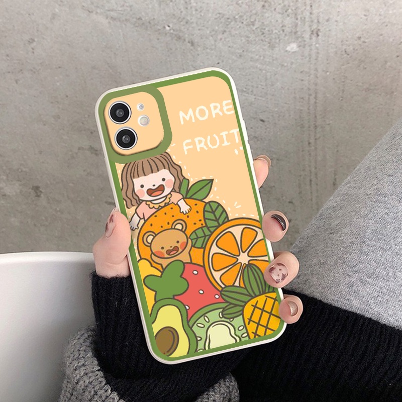 Ốp lưng iphone BÉ GÁI CAM ĐÀO  cạnh vuông  cho iphone 11 7plus 8plus x xsmax 11pro max 12pro 12promax13promax tr1070