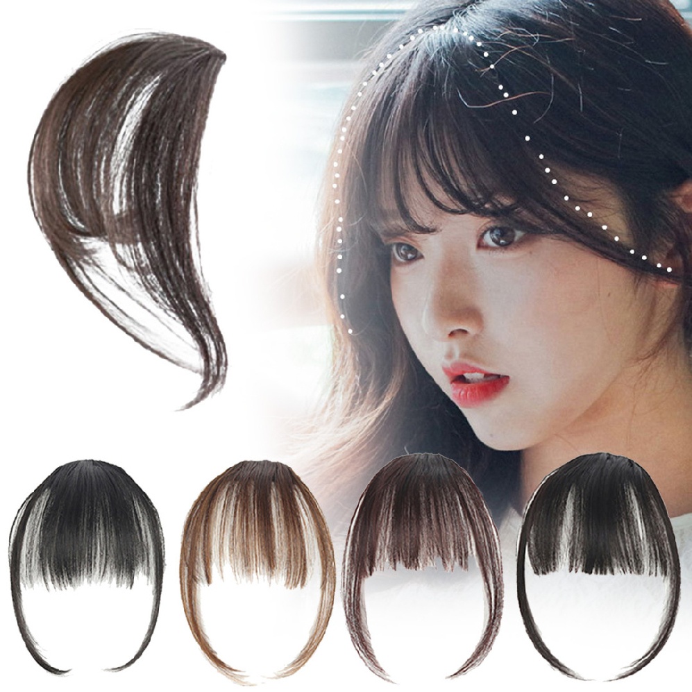 Womens Thin Air Fringe Bangs False Fake Hair Extension Clip on Front Hairpiece