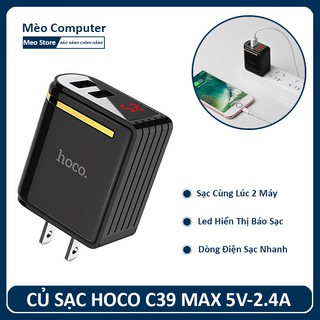 CỦ SẠC HOCO C39 MAX 5V-2.4A (12W) ✓ 2 CỔNG USB ✓ LED HIỂN THỊ DÒNG ĐIỆN✓ IC ỔN ĐỊNH ĐIỆN ÁP