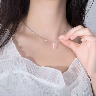 Vòng cổ Mạ Bạc 925 Mặt Khối Lập Phương Đính Đá Zircon Lấp Lánh