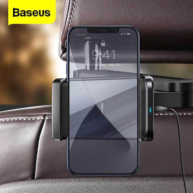 Giá kẹp điện thoại Baseus cho ghế sau xe hơi, tích hợp sạc không dây 15W, xoay 360 độ giúp vừa xem phim vừa sạc