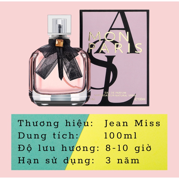 Nước hoa nữ, nước hoa Mon Paris 50ml Hương Thơm Ngọt Dịu, Sang Trọng, Dầu thơm nữ thơm lâu 12h