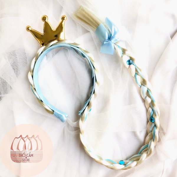 Bờm Elsa Nữ Hoàng Băng Giá - phụ kiện tóc bé gái, bờm công chúa tóc dài đội vương miện, quà tặng bé gái - Thocamstore