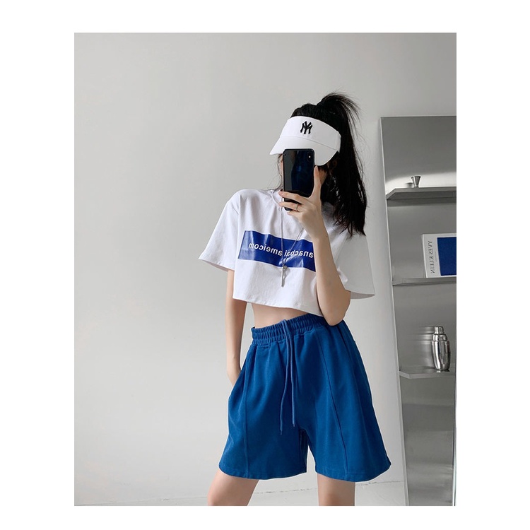 Áo Thun Crop Top Tay Ngắn Cổ Tròn In Chữ 271d1534 Cho Nữ