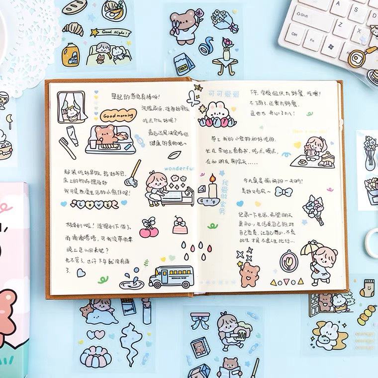 Hộp 100 tấm sticker trang trí không trùng mẫu siêu dễ thương