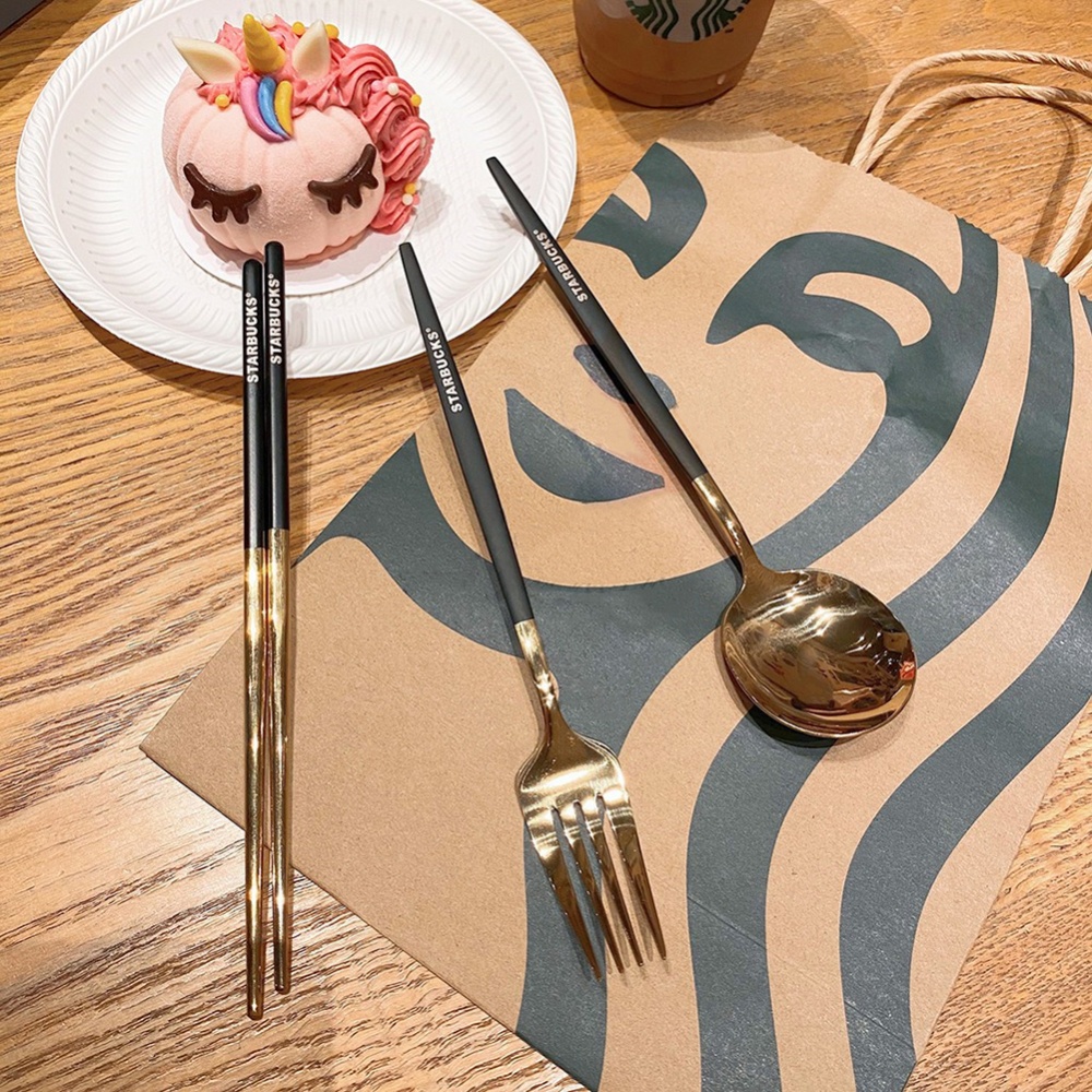 Bộ Muỗng Đũa Nĩa Starbucks 100% Bằng Thép Không Gỉ Chất Lượng Cao