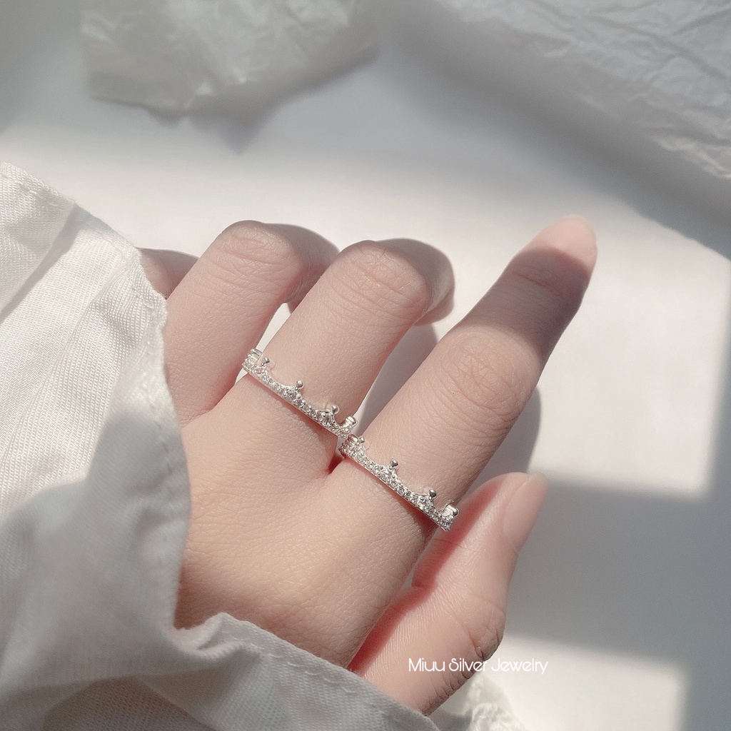 Nhẫn bạc nữ Miuu Silver vương miện đính đá Queen Ring