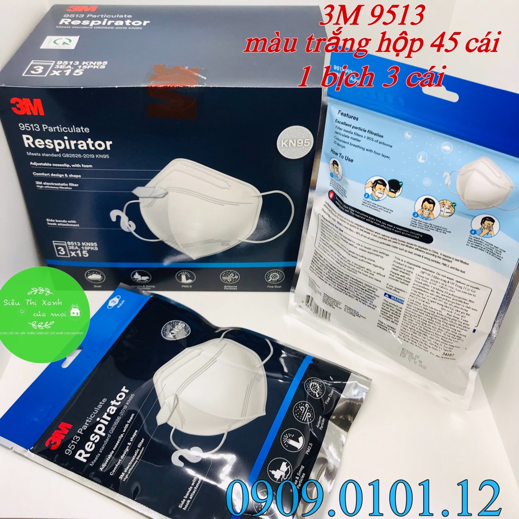 Khẩu trang 3m 9513 chính hãng tiêu chuẩn KN95, nhập khẩu singapore tiệt trùng đóng gói trong bịch kín