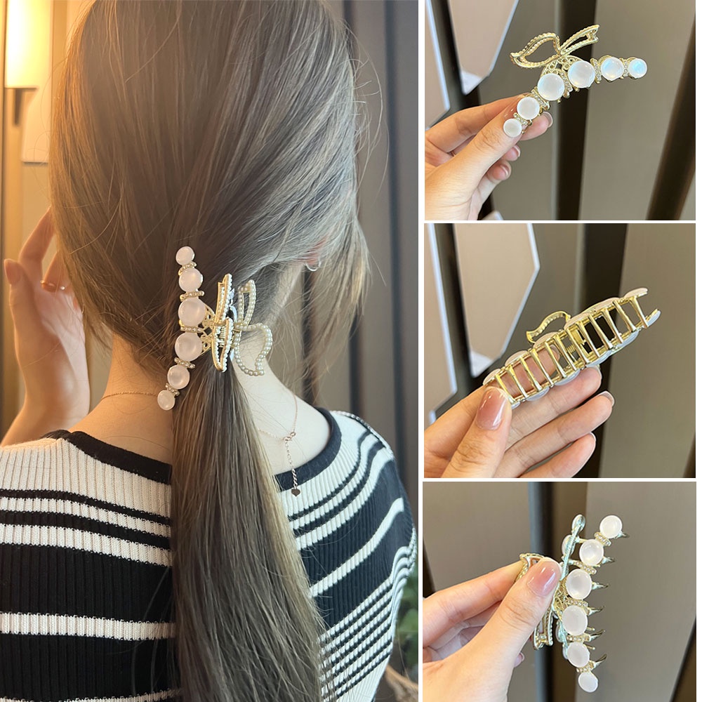 Kẹp Tóc Hình Nơ Đính Ngọc Trai / Đá Opal / Kẹp Tóc Càng Cua / Kẹp Tóc Thời Trang Thanh Lịch Cho Nữ