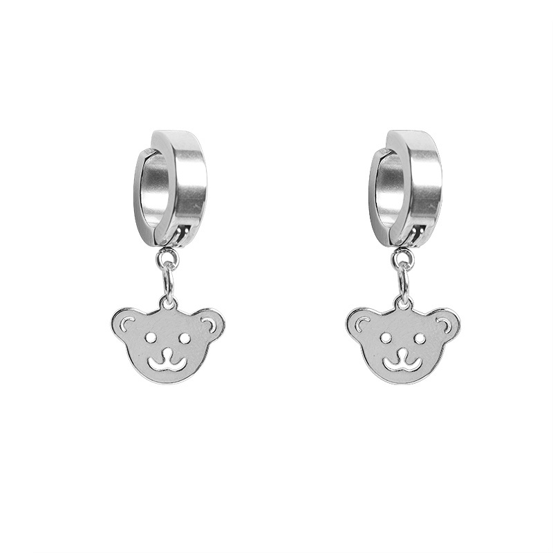 Khuyên Tai Hình Tròn Họa Tiết Gấu Phong Cách Hiphop Thời Trang