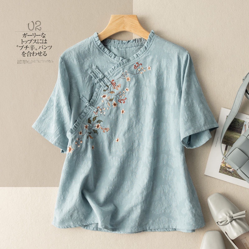☻ L O T U S ☻ Áo Sơ Mi Nữ Thêu Plus Size Cổ Điển CAL1816