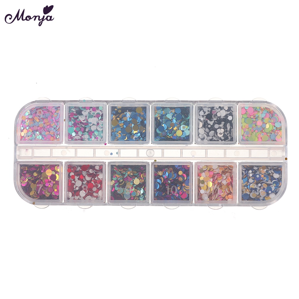 Monja Hộp Hạt Kim Sa Tròn 1/2/3mm Trang Trí Móng Tay DIY