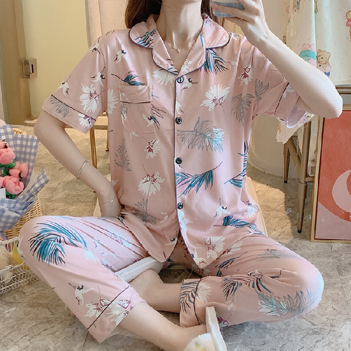 Bộ Đồ Ngủ Tay Ngắn Vải Cotton Chất Lượng Cao Cho Nữ