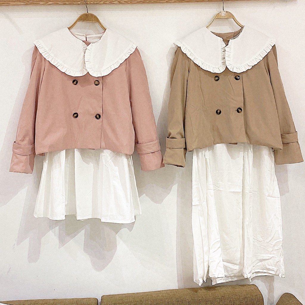 Áo khoác kaki kèm khuy mix cổ bèo dáng ngắn! Ulzzang style Hàng Quảng Châu