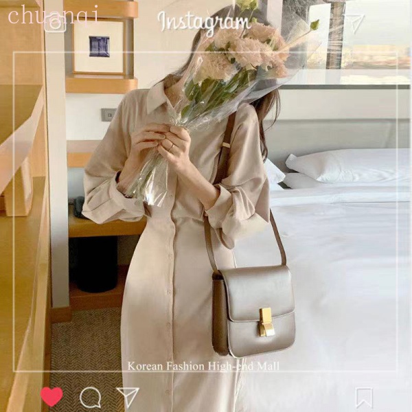 Đầm Sơ Mi Tay Dài Cổ Sơ Mi Thời Trang Retro Cho Nữ
