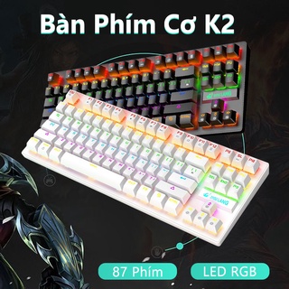 Bàn phím cơ k2 pro 87 phím, bàn phím máy tính chơi game có dây đèn led chuyển màu led rgb 10 chế độ khác nhau