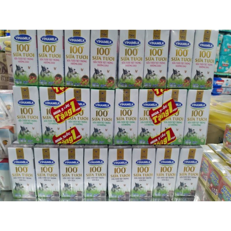 Lốc Sữa 180ml Sữa Tươi Tiệt Trùng Có đường, ít đường, không đường Vinamilk 100% date mới