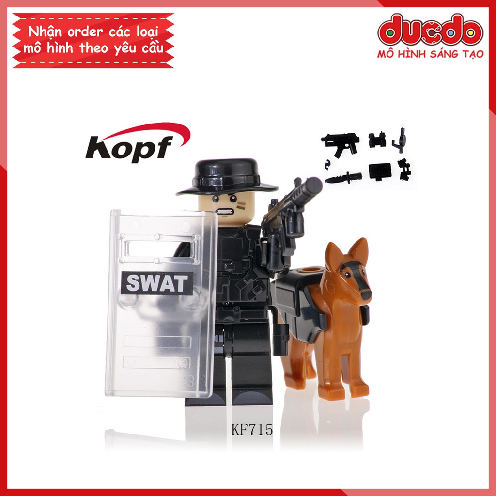 Minifigures lính SWAT đặc nhiệm full trang bị kèm chó nghiệp vụ - Đồ chơi Lắp ghép Xếp hình Mô hình Mini Kopf KF6067