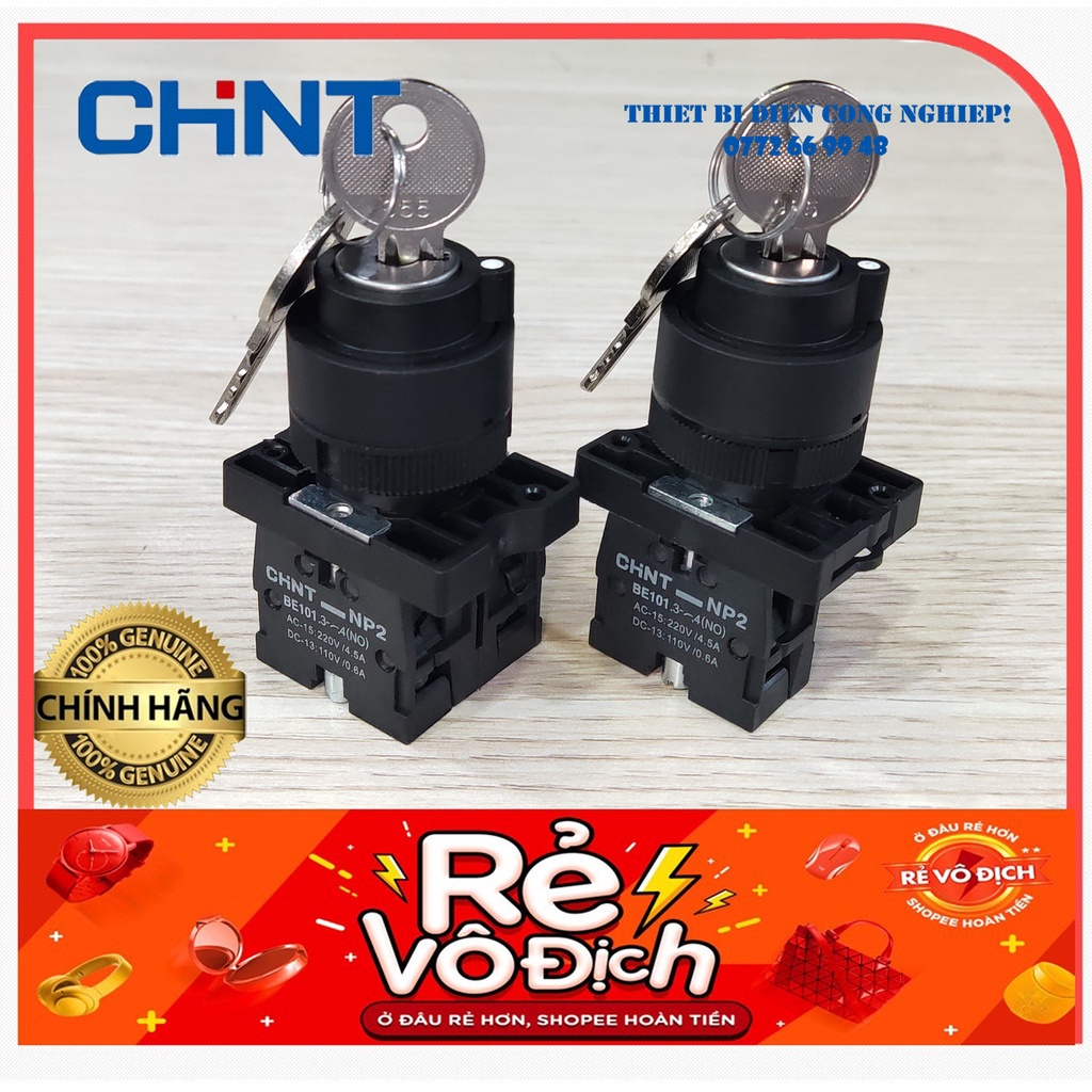 Công tắc xoay có chìa khóa 2 vị trí, 3 vị trí NP2-EG21, NP2-EG33, NP2-EG41,NP2-EG53 Chint