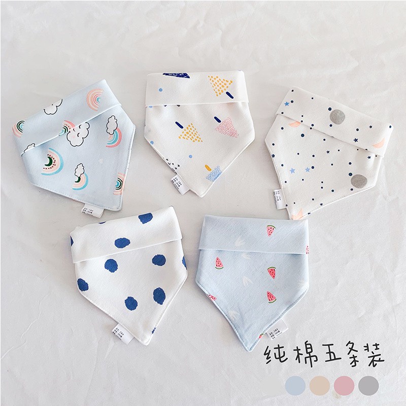 Set 5 yếm tam giác Cotton Hàn giữ ấm cổ cho bé nhiều hoạ tiết xinh, đáng yêu