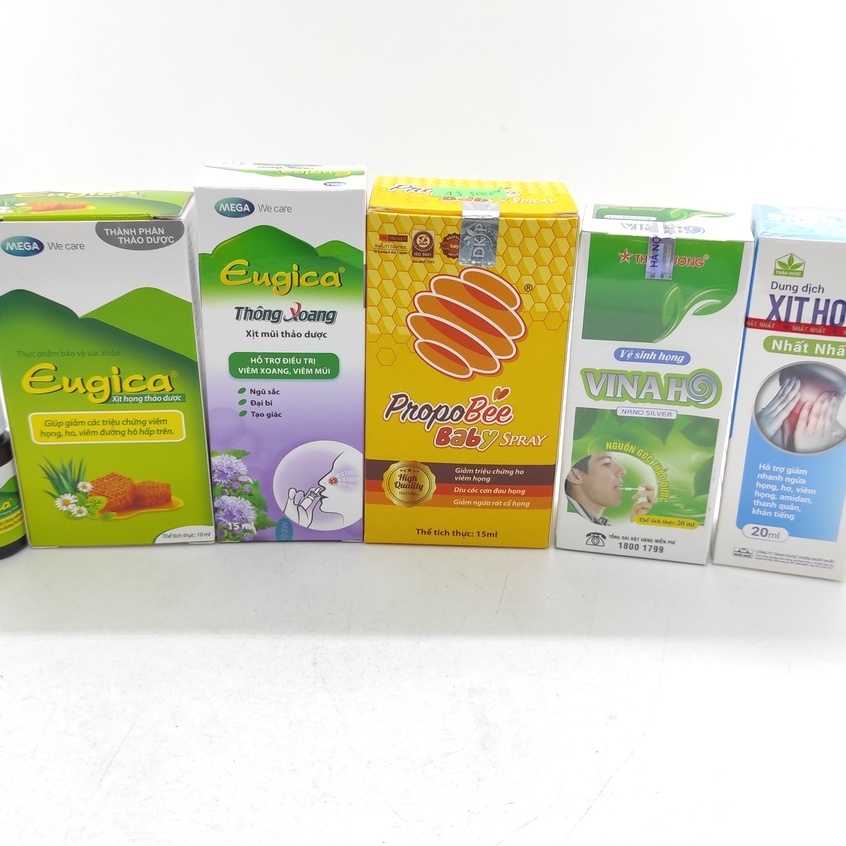 Xịt Mũi Họng Thảo Dược Eugica, Vinaho, Xịt Họng Keo Ong PropoBee Baby Spray, Nhất Nhất, Thông Xoang Eugica