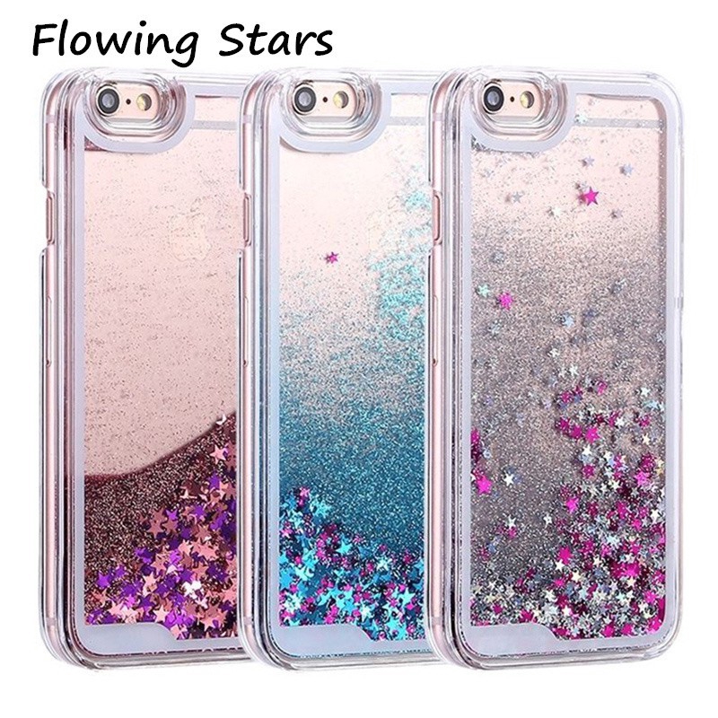 Ốp điện thoại pc họa tiết ngôi sao kim tuyến nước cho iPhone5/5s/SE/6/6s/7/8/7P