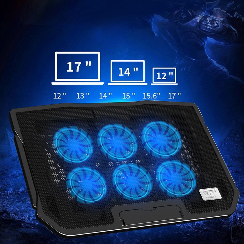 Đế tản nhiệt laptop máy tính 6 quạt và 3 quạt gió cực mạnh cao cấp có tích hợp led cho máy tính từ 12 inck đến 17 inck