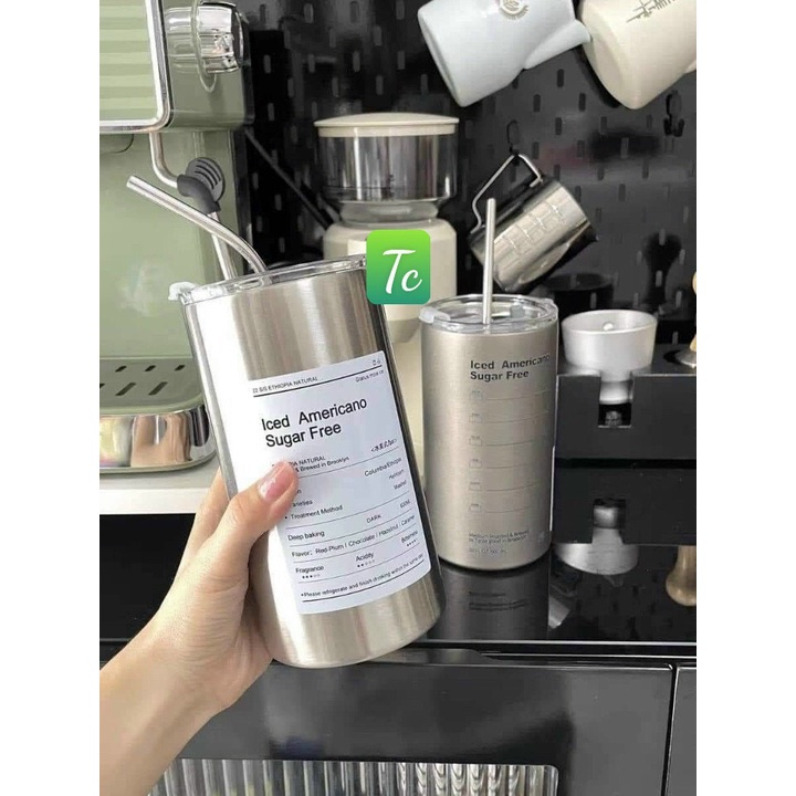 Cốc Uống Nước Giữ Nhiệt Inox 304 Có Ống Hút Ly Uống Coffee 600ML Giữ Nhiệt 6-8 Tiếng