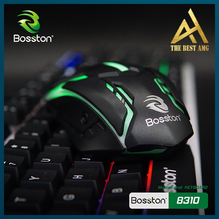 Bộ Combo Bàn Phím Máy Tính Gaming Tặng Kèm Chuột Keycap Xuyên Led Bosston 8310 Bàn Phím Laptop Chơi Game Keyboard Có Dây