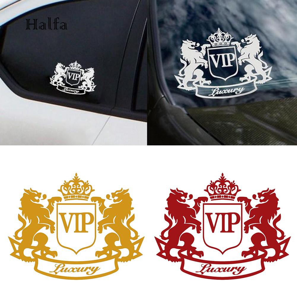Sticker dán trang trí xe hơi hình đôi sư tử kèm vương miện và chữ VIP độc đáo