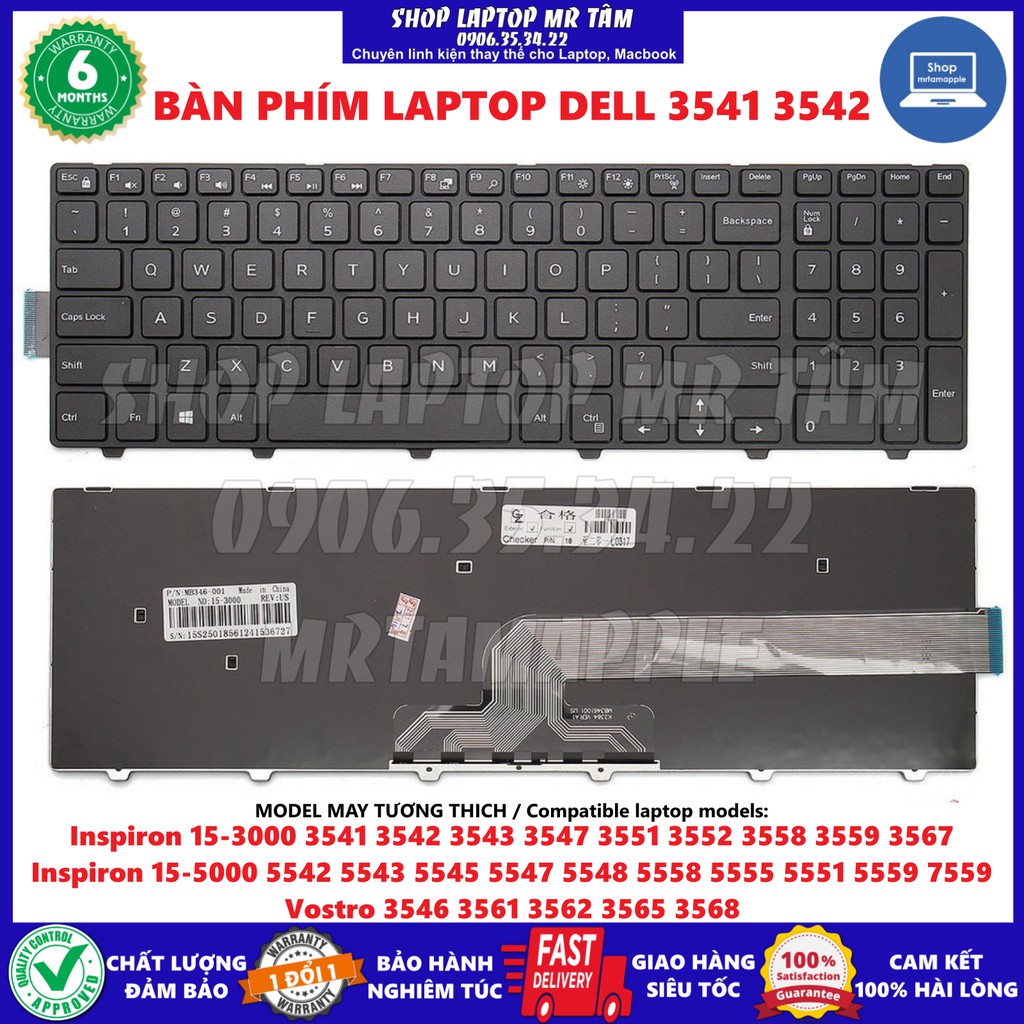 (KEYBOARD) BÀN PHÍM LAPTOP DELL 3541 3542  dùng cho Inspiron 15-3000 3541 3542 3543 3547 3551 3552 3558 3559 3567 3557