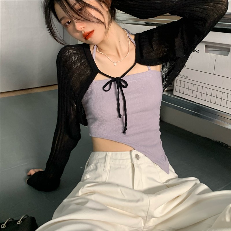 SET ÁO YẾM NỮ + ÁO KHOÁC LEN 1/2 DÀI TAY ULZZANG | BigBuy360 - bigbuy360.vn