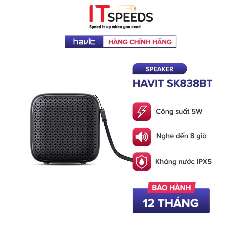 Loa Không Dây HAVIT SK838BT, Bluetooth 5.0, Kháng Nước IPX5, Công Suất 5W, Nghe Đến 8H - Chính Hãng BH 12 Tháng