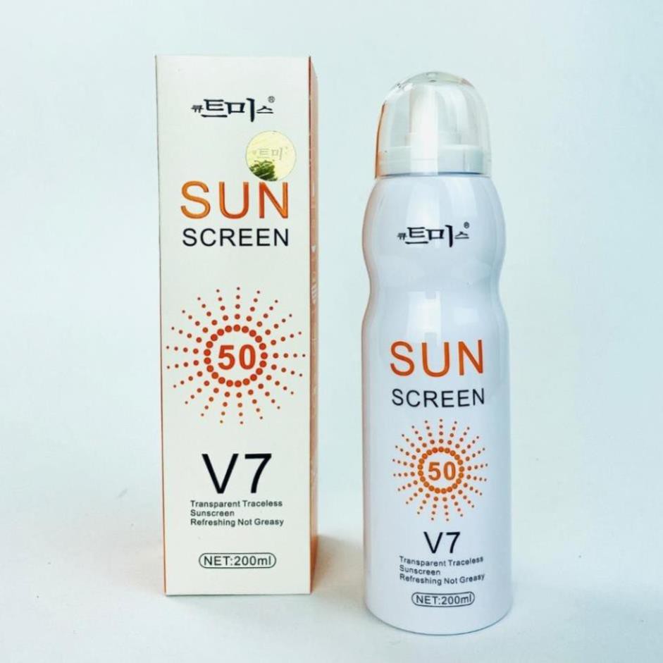 Kem chống nắng V7 SUN SCREEN SPF50 200ml - Xịt chống nắng trắng da, nâng tone, chống nước. Dạng xịt tiện dụng CN03