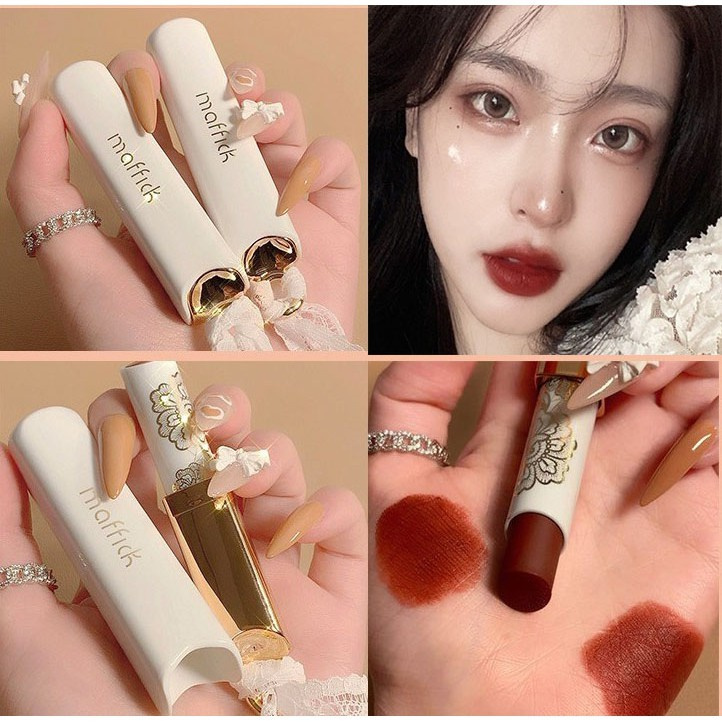 Son Môi Trang Điểm Vỏ Màu Trắng Phối Họa Tiết Ren Độc Đáo