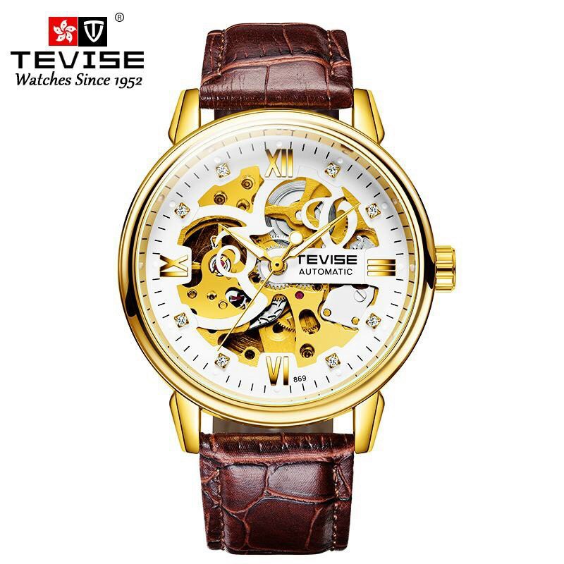 Đồng hồ nam cơ lộ máy chính hãng tevise t869 dây da cao cấp đủ màu