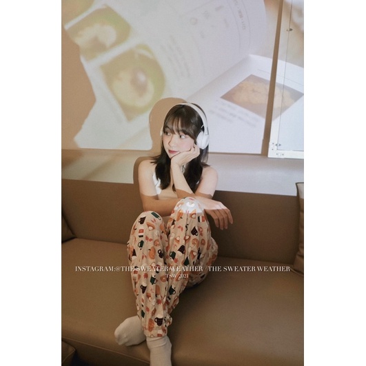 (Ảnh thật) Quần ngủ dáng dài thun bo gấu in hình hoạ tiết the.sweaterweather TSW | BigBuy360 - bigbuy360.vn