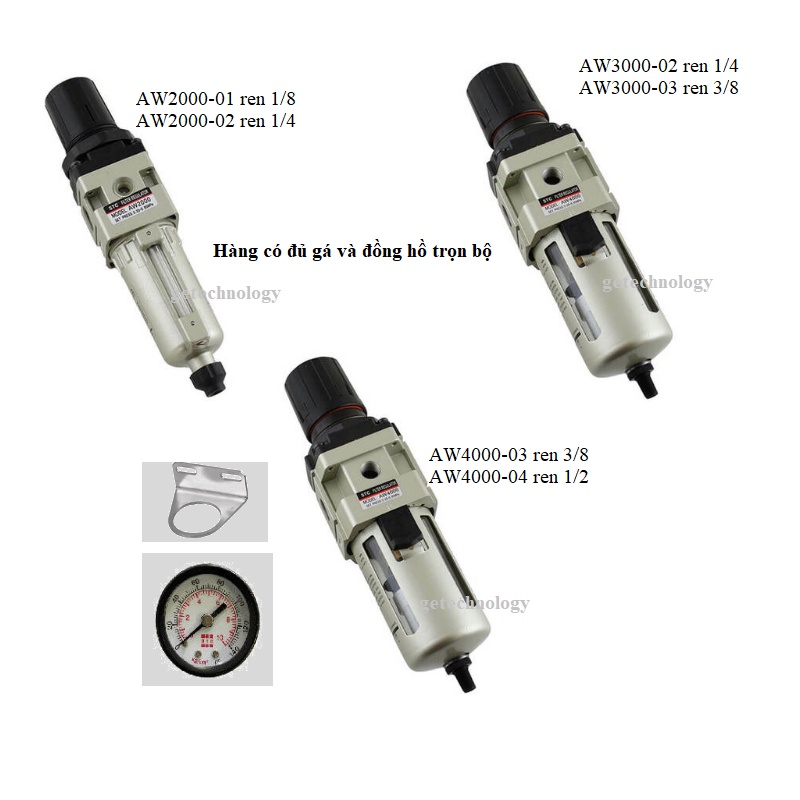 Bộ lọc khí AW2000-01/02 AW3000-02/03 AW4000-03/04 có kèm gá và đồng hồ