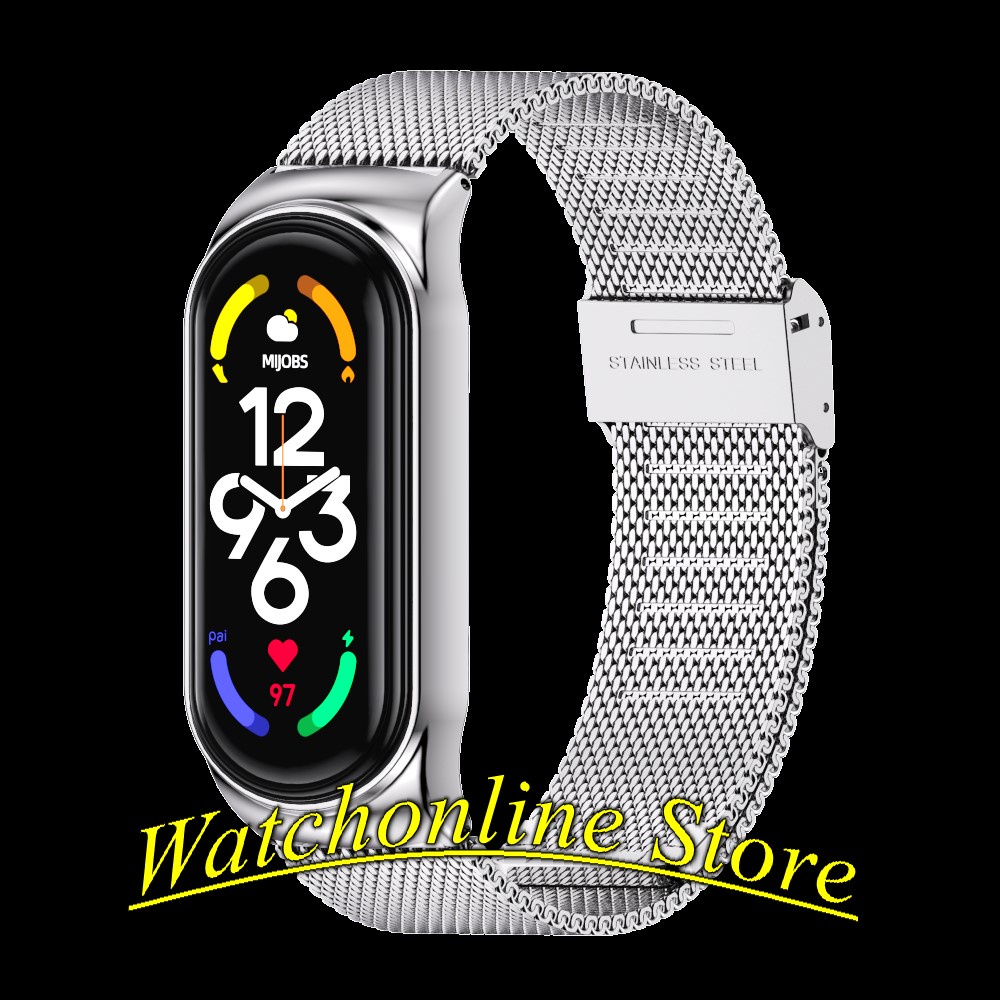 Dây đeo kim loại mắt lưới Xiaomi Mi band 7 / Miband 7 hiệu Mijobs khóa bấm