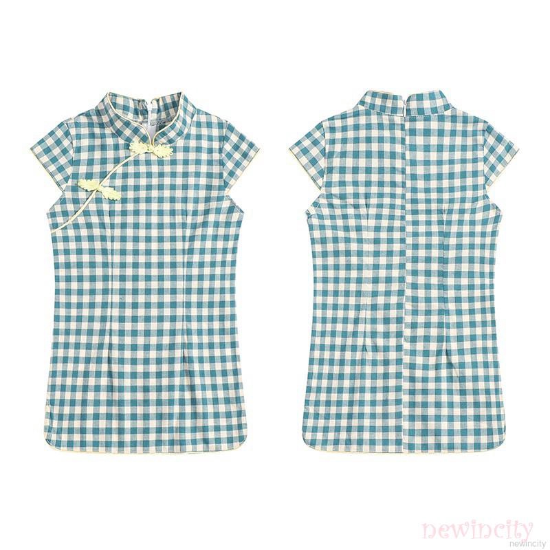 Đầm kiểu sườn xám sát nách phong cách Trung Quốc cho bé gái