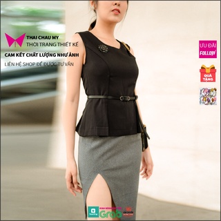 Áo công sở nữ ôm body màu đen và xanh biển đủ size, áo kiểu thời trang thiết kế Thái Châu Mỹ