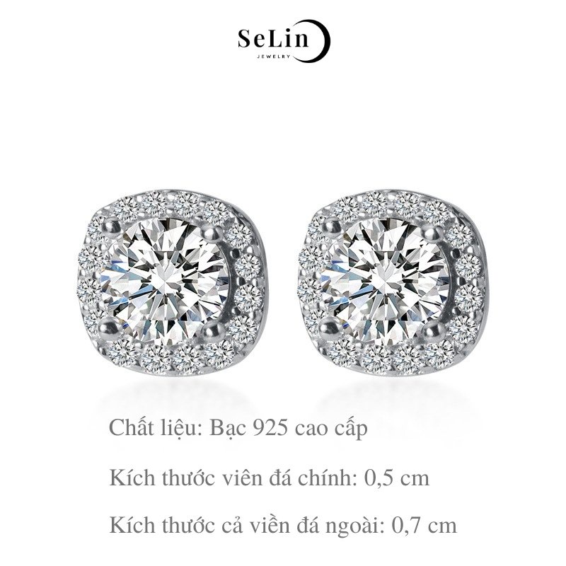 Khuyên tai nữ bạc 925 tròn đính đá cá tính cao cấp phong cách Hàn Quốc SELIN JEWELRY - 0039