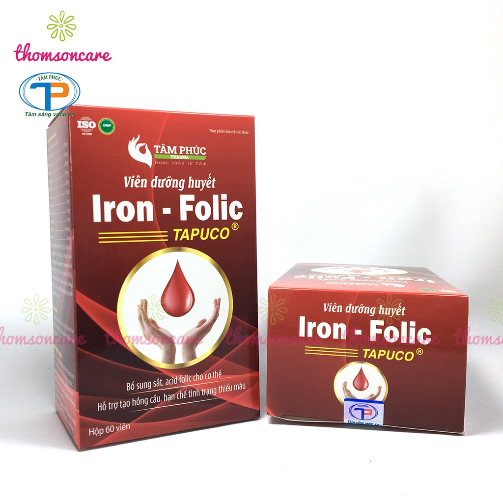 Viên sắt bổ máu cho bà bầu và sau sinh - Dưỡng huyết Iron Folic hộp 60 viên từ sắt hữu cơ và acid folic