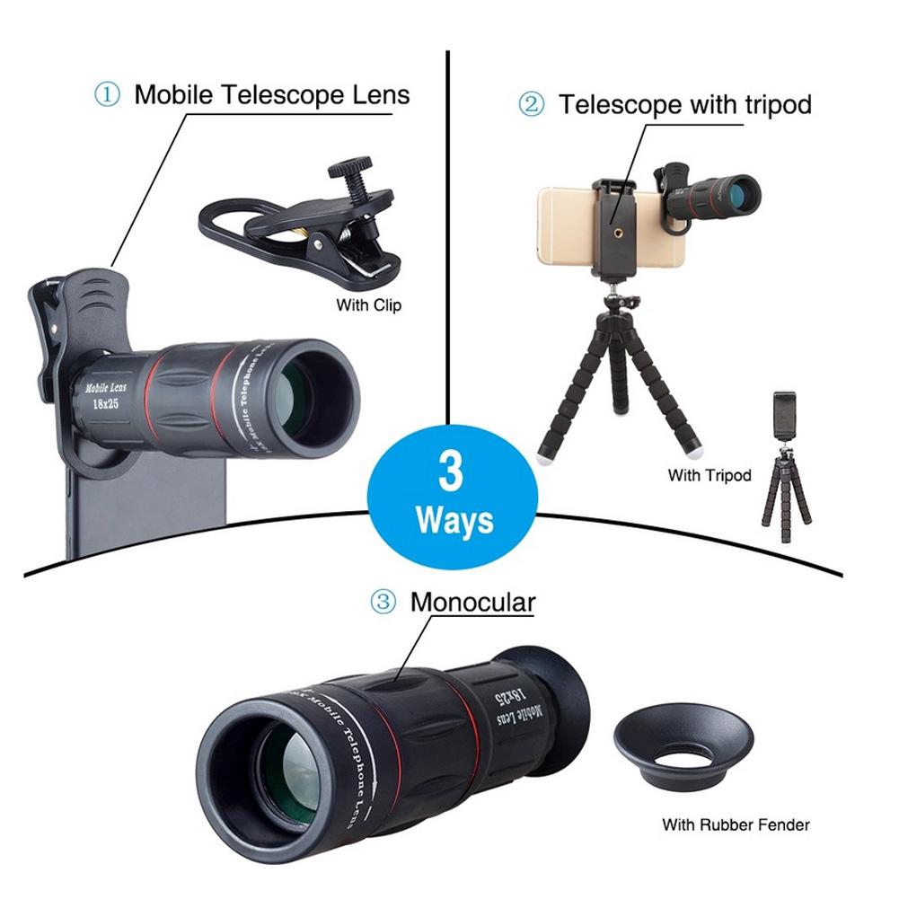 APEXEL 18X Long Focus Fisheye Wide Angle Macro 4-in-1 Universal External Camera Phone Lens