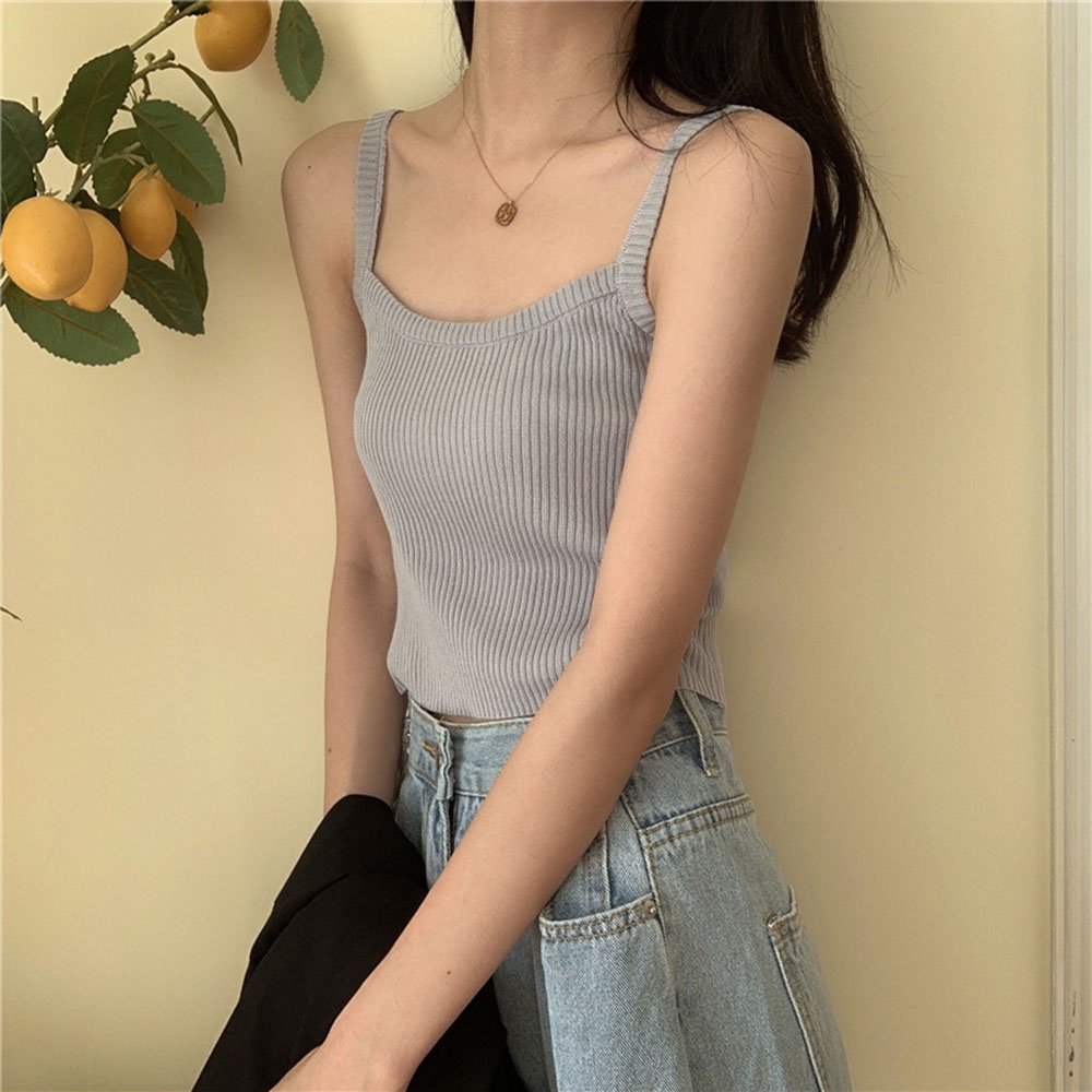 Áo Tank Top Dệt Kim Sát Nách Kẻ Sọc Thiết Kế Trẻ Trung Cho Nữ